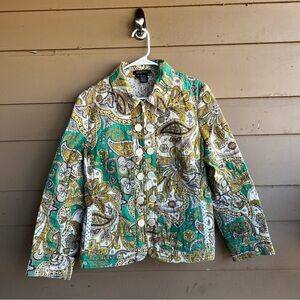 Etcetera Jacket Multi-Color Quilted Full Zip 100% Cotton Pockets Size 14